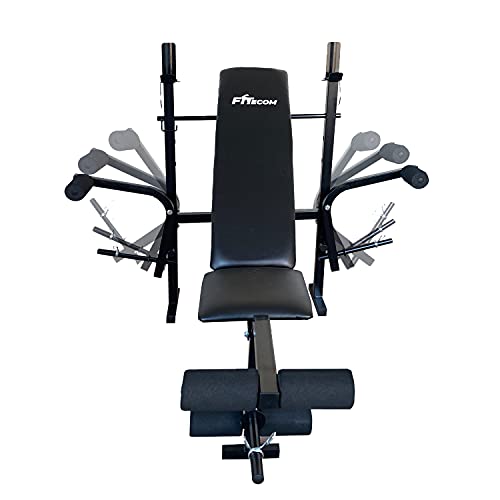 Foto von Multifunktion Hantelbank mit Ablage, Butterfly, Sit-Ups, Beinstrecker, Rückenlehne 4-fach Verstellbar, Kraftstation, Fitnessstation, Schrägbank, Trainingsbank, Bankdrücken klappbar mit Langhantel