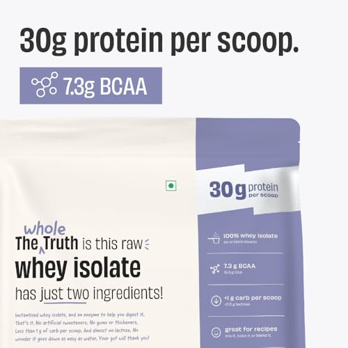 Image of The Whole Truth Whey Protein Isolate | Unflavoured | 500g (1.1 lbs) | 30g Protein | 7.3g BCAA | Clean, Light & Easy to Digest