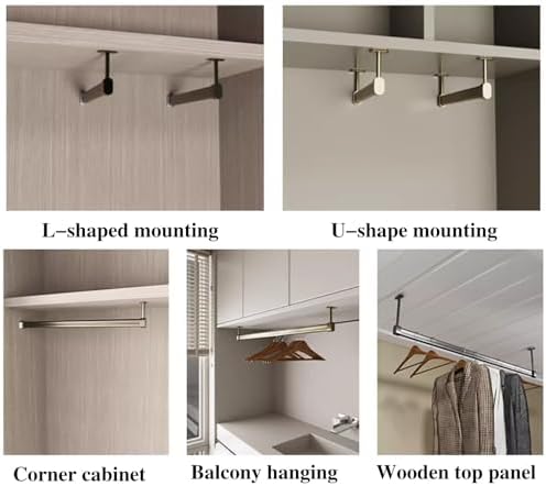 Heavy Duty Chrome Clothes Hanging Rail, Adjustable L-Shape Wardrobe Pole Support Brackets, 75CM (29.5") Clothes Storage Solution, Durable Closet Rod for Organizing