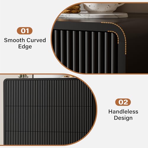 Image of Furniway Black 5 Drawer Dresser for Bedroom, Curved Tall Dresser with Push-to-Open Design, Chest of Drawers for Bedroom, Living Room, Hallway, 15.7 inchD x 32 inchW x 47.2 inchH