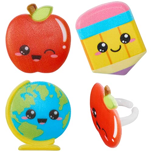 Kawaii Back To School Cupcake Rings Toppers Cake Decorations - 24 Pc #TOP19
