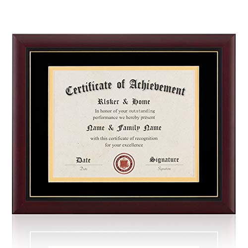 Elsker&Home Diploma Frames 11X14 With Luxury Black Velvet Mat -Solid Wood Fits 11X14 Document/Certificate With Mat Or 15X18 Without Mat- Wide Molding Semi-Tempered Glass (Velvet Mat,Black With Golden Rim) #TOP28