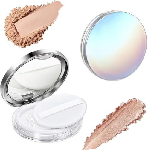 Sndperiexam 2Pcs Fantasy Color Loose Powder Container with Puff, 0.17/0.7 Oz Reusable Plastic Portable DIY Makeup Empty Powder Case Container with Mirror for Women