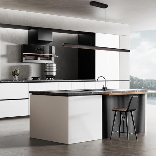 YISDESIGN 39inch Integrated Led Pendant Light,24w Dimmable Wood Linear Pendant Lighting,Led Modern Island Light with Black Finish,for Kitchen Island,Dining Room,Billiard & Pool Lights by YISDESIGN - Image 2