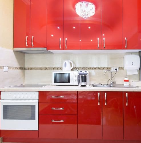 Image of ONETON Glossy Red Contact Paper Decorative Self Adhesive Counter Top Peel and Stick Wallpaper for Kitchen Cabinets Shelf Drawer Liner Desk Dresser (RED Glossy WP, 24x80 inch)