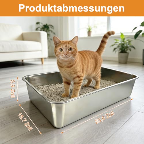 Edelstahl Katzenklo Offen, 60x40x15cm – Geruchsneutral, Antihaftbeschichtet & Extrem Leicht zu Reinigen, Für Große Katzen, Mehrkatzenhaushalte und Kleintiere
