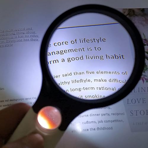 Image of Handheld Magnifier, Reading Magnifying Glass Lens Jewelry Loupe, Book and Newspaper Reading, Insect and Hobby Observation, Classroom Science Magnifier Glass with Light