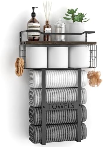 Rustic Brown Wood Vertical Towel Rack - ...