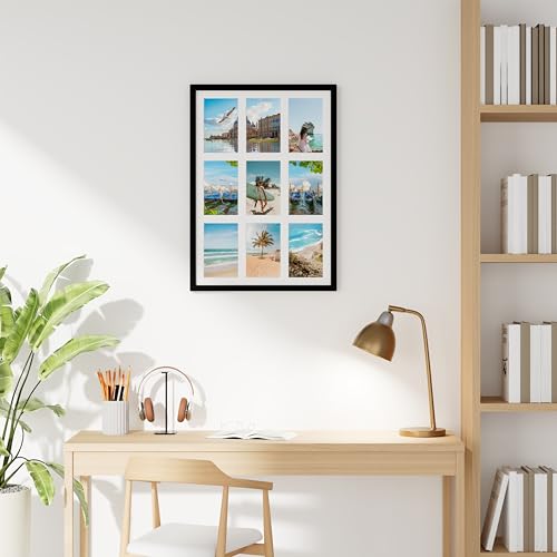 decorUhome 14x20 Picture Frames Collage Wall Decor, Display 9Pcs 4x6 Photos with Mat or 1Pcs 14x20 Unmatted, 9 4x6 Collage Picture Frames for Wall Mounting, Black
