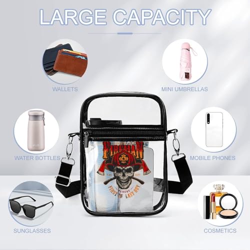 Vintage Firefighter Skull Clear Crossbody Bag Stadium Bag Adjustable Side Shoulder Bags Messenger Bag with 2 Compartments3