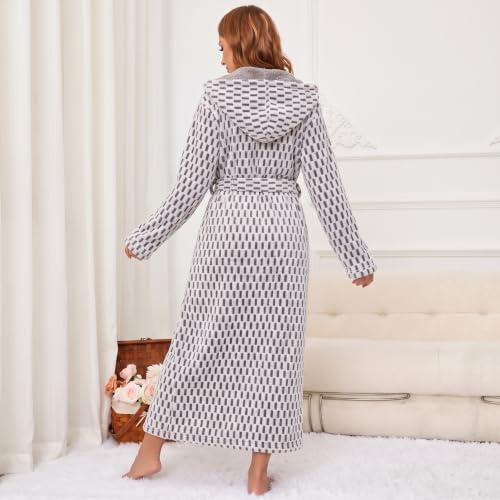 Image of RONGTAI Womens Robes Plush Fleece Hooded Bathrobe Thick Nightgown with Pockets Fluffy Sleepwear