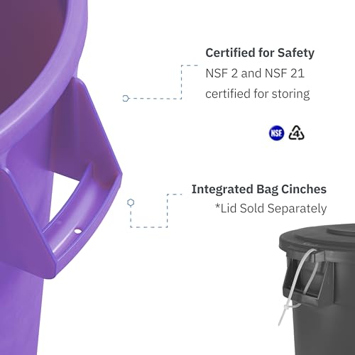 Image of SPARTA Bronco Waste Container Trash Container, Round Trash Bin for Disposal, 32 Gallons, Purple