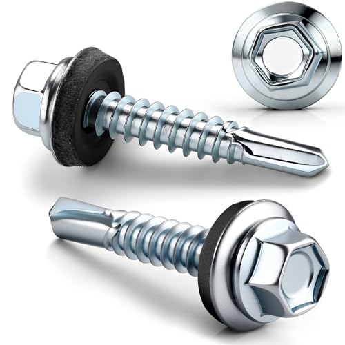 Wkręty do blachy trapezowej, 60 sztuk, wkręty samogwintujące z podkładką uszczelniającą 6,3 x 75 mm, śruby dachowe z podkładką uszczelniającą, srebrne msymsyu ocynkowane, stal węglowa, śruby rozporowe