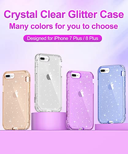 Hython Case For Iphone 8 Plus, Iphone 7 Plus Case, Crystal Clear Glitter Transparent Defender Protective Bling Sparkle Hard Shell Hybrid Shockproof Rubber Bumper Phone Cases Cover, Purple Glitter #TOP1