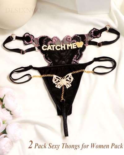 Image of Chain Thong Underwear for Women, Adjustable Rhinestone Panties