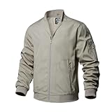 TLZC Men's Fashion Bomber Jacket Lightweight Track Windbreaker Jackets Outdoor Golf Windproof Coat (Grey, Medium)