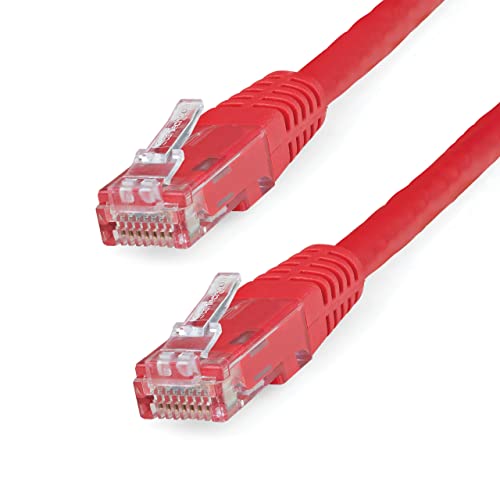 Image of StarTech 3ft CAT6 Ethernet Cable - Red CAT 6 Gigabit Ethernet Wire -250Mhz 100W PoE RJ45 UTP Molded Network Patch Cord with Strain Relief (C6PATCH3RD)