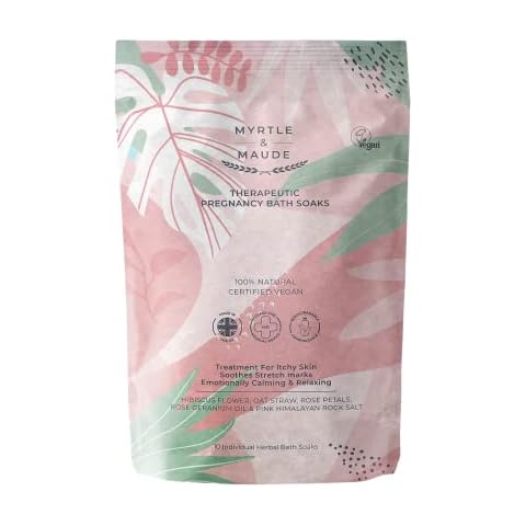 Myrtle & Maude Therapeutic Herbal Pregnancy Bath Soak - 100% Natural - Soothes Stretch Marks - Relieves Tight, Dry & Itchy Skin - Moisturising & Nourishing - Calms & Relaxes - 10 Individual Bags Cover