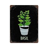 GKYAN Cartel de estaño vintage de 8 x 12 pulgadas, con diseño de albahaca, hierbas, cocina, para el hogar, bar, decoración de pared, metal, hierbas, jardín, plantas, comida italiana, regalo para