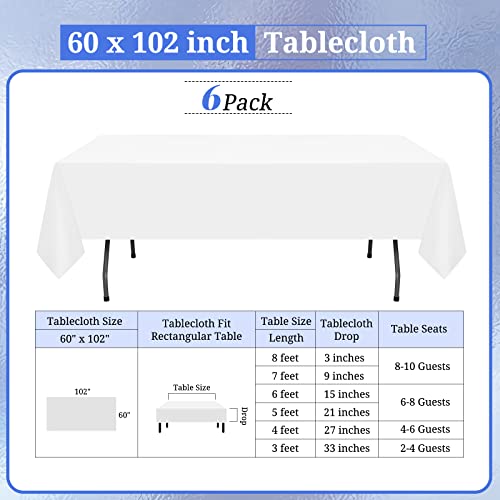 Rewomc 6 Pack Polyester Tablecloth 60 X 102 Inch White Polyester Table Cloth For 6 Foot Rectangle Tables, Stain And Wrinkle Resistant Washable Table Cover For Kitchen Wedding Banquet Restaurant Party #TOP1