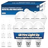 BoRccdit KeepLit 6 Pack Emergency Rechargeable Light Bulbs, 48H Long Lasting & 3 Brightness Battery Light Bulb,12W 5000K Battery Backup Emergency Lights for Home Power Failure,Hurricane Supplies