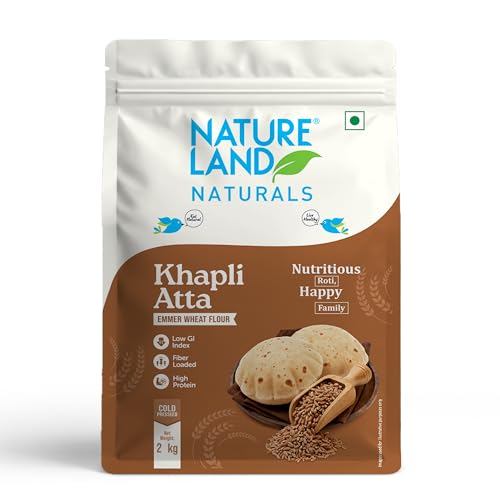 Image of Natureland Naturals Khapli flour 2 kg- Low-Gluten Wheat Flour | High Dietary Fiber for Easy Digestion | Stoneground Emmer | Khapli Atta (Pack of 2)