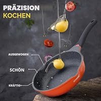 INTIGNIS Bratpfanne Anti-Scratch Glasdeckel - 28cm / 30 cm tiefe Sauteuse, deutsche Greblon Steinbeschichtung - Induktionspfanne chemiefrei (Orange, 28) – Ansicht 4