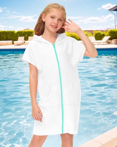 Image of BesserBay Unisex Kids Terry Cloth Swim Cover Up Zip Up Hooded Bathrobe with Pockets 3-14 Years