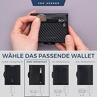 VON HEESEN Slim Wallet mit Münzfach & RFID Schutz - Geldbörse Herren & Damen - Kartenetui Kreditkartenetui - Mini Portmonee Geldbeutel Portemonnaie klein Carbon-Schwarz – Ansicht 3
