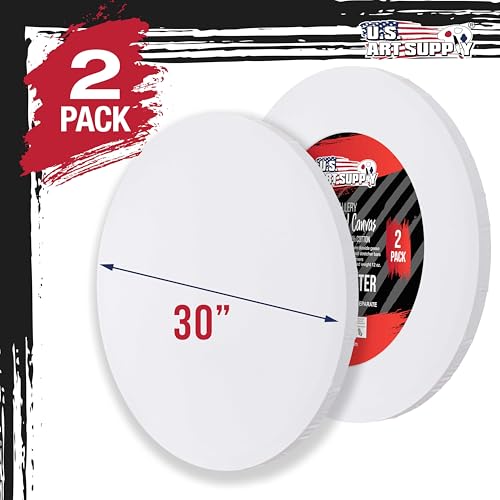U.S. Art Supply 30 inch Diameter Round Gallery Depth 1-1/2" Profile Stretched Canvas 2-Pack - Acrylic Gesso Triple Primed 12-Ounce 100% Cotton Acid-Free Back Stapled Pouring Art by U.S. Art Supply - Image 3