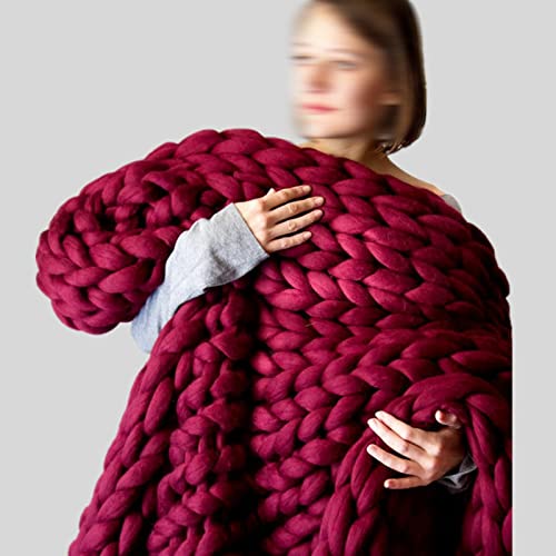 Fnhy Manta Sofa Grande Gruesa de,Manta Borreguito para Cama Sofá,Manta Tejida A Mano De Lana Gruesa, Manta De Lana De Manta De Punto,Red,180 X 200CM