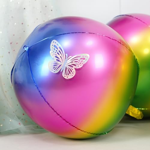 Image of Gradient Rainbow Round Foil Balloons Birthday Prom Decor 22 Inch 6 Pcs | Metallic Multicolor 4D Helium Ball Balloons for Graduation Wedding Anniversary Bachelorette Disco Prom Party Decorations