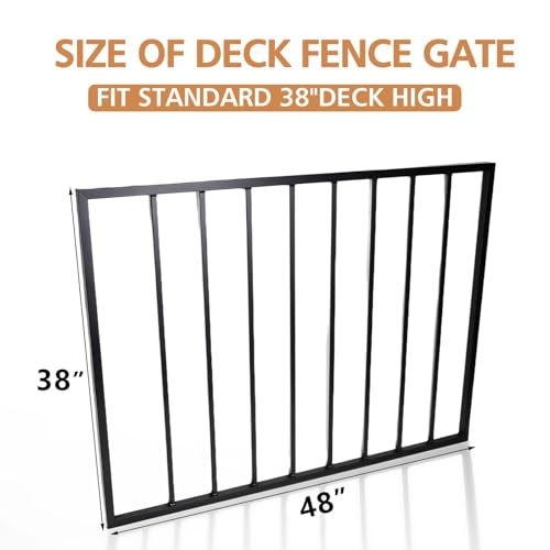 Deck Fence Gate Kit (38" Height X 48" Length) – Entry Way Metal Gate Black Powder Coated DIY Fence Gate for Residential Deck, Patio, Yard & Garden – Includes Hinges and Latch