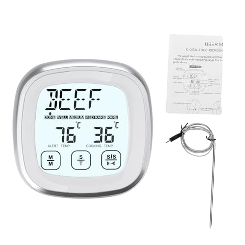 Yechiry Thermomètre à Viande Numérique, Thermomètre de Cuisine avec Minuterie, 9 Modes Prédéfinis, 5 Niveaux de Cuisson, Alarme de Température, à Base Magnétique rétroéclairé, Idéal pour Barbecue et