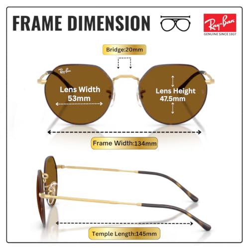 Image of Ray-Ban RB3565 JACK Square-Round Shaped Sunglasses for Men & Women with Official RAYBAN Eyewear Kit