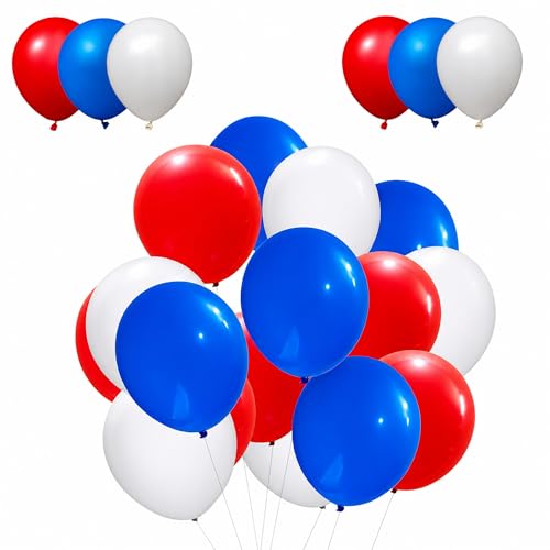 Ballons latex bleu blanc rouge de 25cm pour décoration fête thématique et anniversaire roi