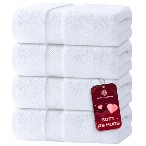 White Classic Luxury Bath Towels Set of 4 Large - 700 GSM Turkish Cotton Ultra Soft Bath Towels 27x54 | Highly Absorbent and Quick Dry | Hotel Towels for Bathroom Luxury, Plush Shower Towels, White