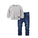 Asbabiy Boys' 2 Piece Outfit: Classic Hooded Sweatshirt with Rib - Knit Cuffs/Hem & Denim Jeans with Pockets Set, 4-8Y (Gray-C,4Y(36-39IN))