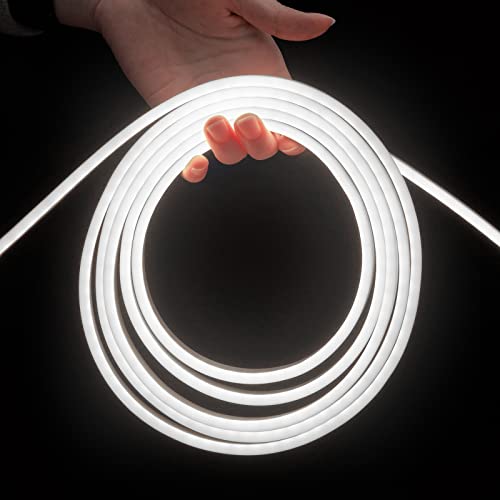 Glattever 16.4Ft/5M White Neon Led Strip Lights 12V 600 Leds Light Strip Silicone Waterproof Led Rope Lights Flexible Cuttable Led Lights For Indoors Outdoors Diy Decor (Power Adapter Included) #TOP7
