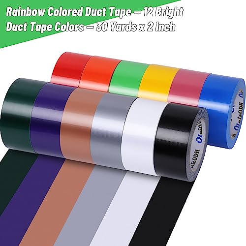 Image of Rainbow Colored Duct Tape Bulk 2 Inch x 360 Yards,12 Bright Duct Tape Assorted Colors Rolls, Waterproof Heavy Duty Duct Tape, Colored Duct Tape Multipack for Arts Home Office School DIY Craft