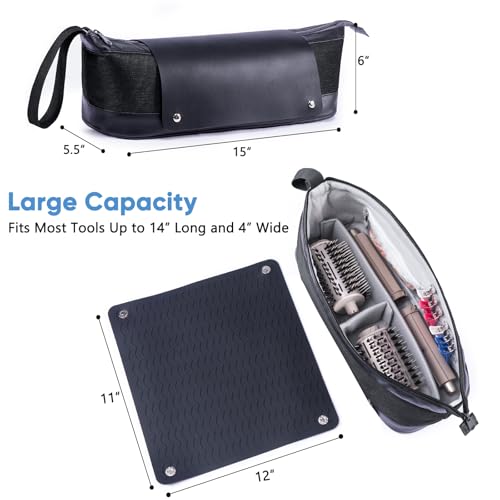ELCUPA Large Hair Tools Travel Bag with Iron Mat - 2in1 Hair Tools Organizer for Hair Dryer Brush, Flat Irons, Straighteners, Curling Irons, Hair Bag, Makeup Bag, Cosmetic Bag for Travel Essentials - Image 5