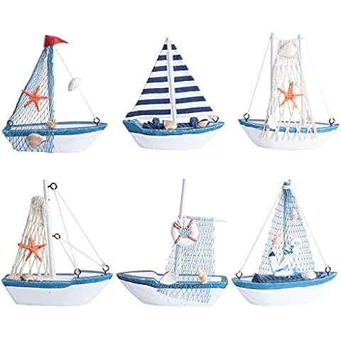 NOLITOY 6Pcs Wooden Nautical Decoration Sailing Boat Ornaments Mediterranean Style Sailboat Models Sailing Crafts Cover