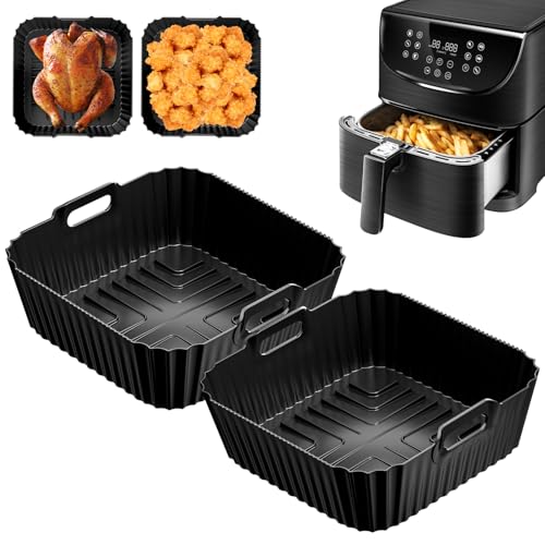 2PCS Teglie Cestino Friggitrice ad Aria per COSORI 5,5/6L,Cecotec 6 L/5,5 L, Philip XL 6,2 L,21CM Inserto in Silicone per Friggitrice, Quadrato Stampo in Silicone per Friggitrice Ad Aria Calda