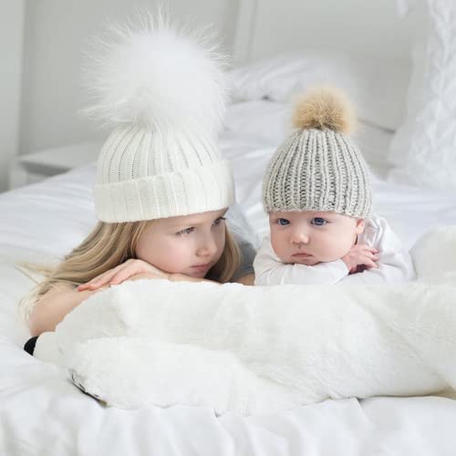 2 chapéu pai-filho, mães peças e filha/filho gorro quente de inverno gorro família (Preto)