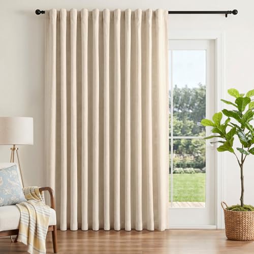 INOVADAY Extra Wide 100% Blackout Linen Curtains for Bedroom 102x96 Oatmeal