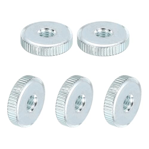 uxcell Knurled Thumb Nuts, M6 Female Thread Thin Type, Zinc-Plated Carbon Steel Knurled Nut Flat Head Through Hole Lock Adjusting Nuts for 3D Printer, 5Pcs