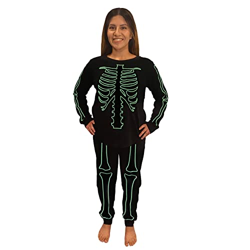 Under Disguise womens Soft Comfy Family Matching Outfits W/ Hoodie Glow in The Dark Skeleton Costume Cotton Pajamas, Women