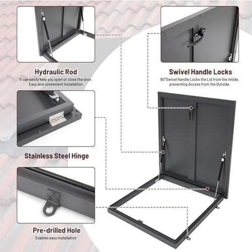 Premium Weatherproof Roof Hatch Skylight Cover - Durable Stainless Steel Vent Door with Hydraulic Support, Easy Installation on Flat Roofs, 950x950mm Interior Size