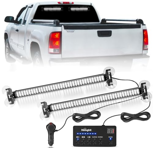 Image of Nilight 144 LED Strobe Traffic Advisor Light Bar White with Controller | 2 in 1 Automotive Emergency Warning Flashing Police Windshield Lights Bars for Cars Tow Plow Trucks Construction Vehicles