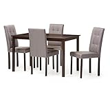 Baxton Studio 5 Piece Andrew Modern and Contemporary Fabric Upholstered Grid-Tufting Dining Set, Gray